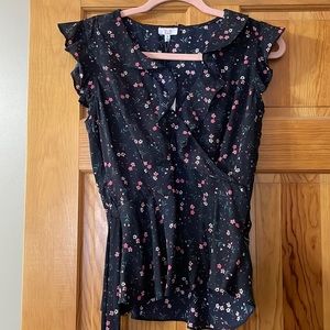 Black floral blouse